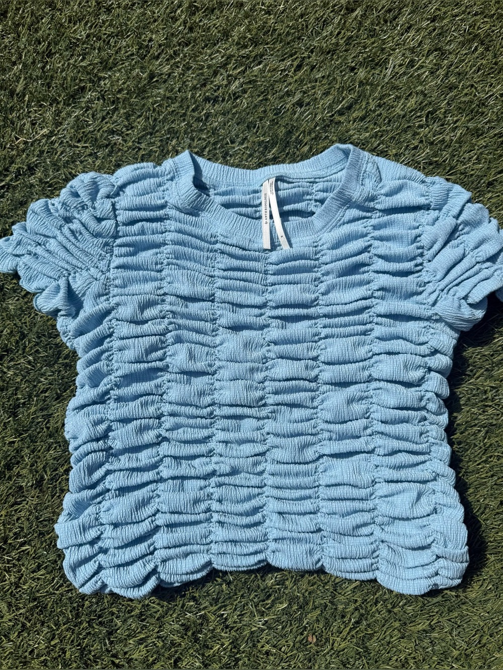 Anthropologie Light Blue Textured Crop Top